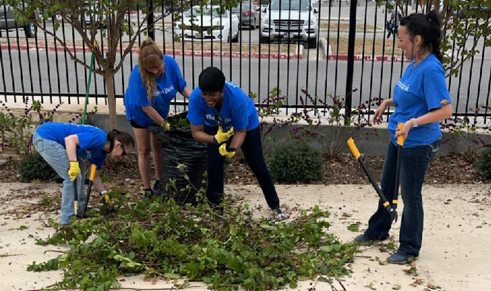 Beautification project at Morgan’s Wonderland Sports Complex. pictured left to right: Suzanne Terry (Commercial), Alice Hernandez (Trust), Pat  Dixon (Trust), & Estrellita Garcia-Diaz (CRA)