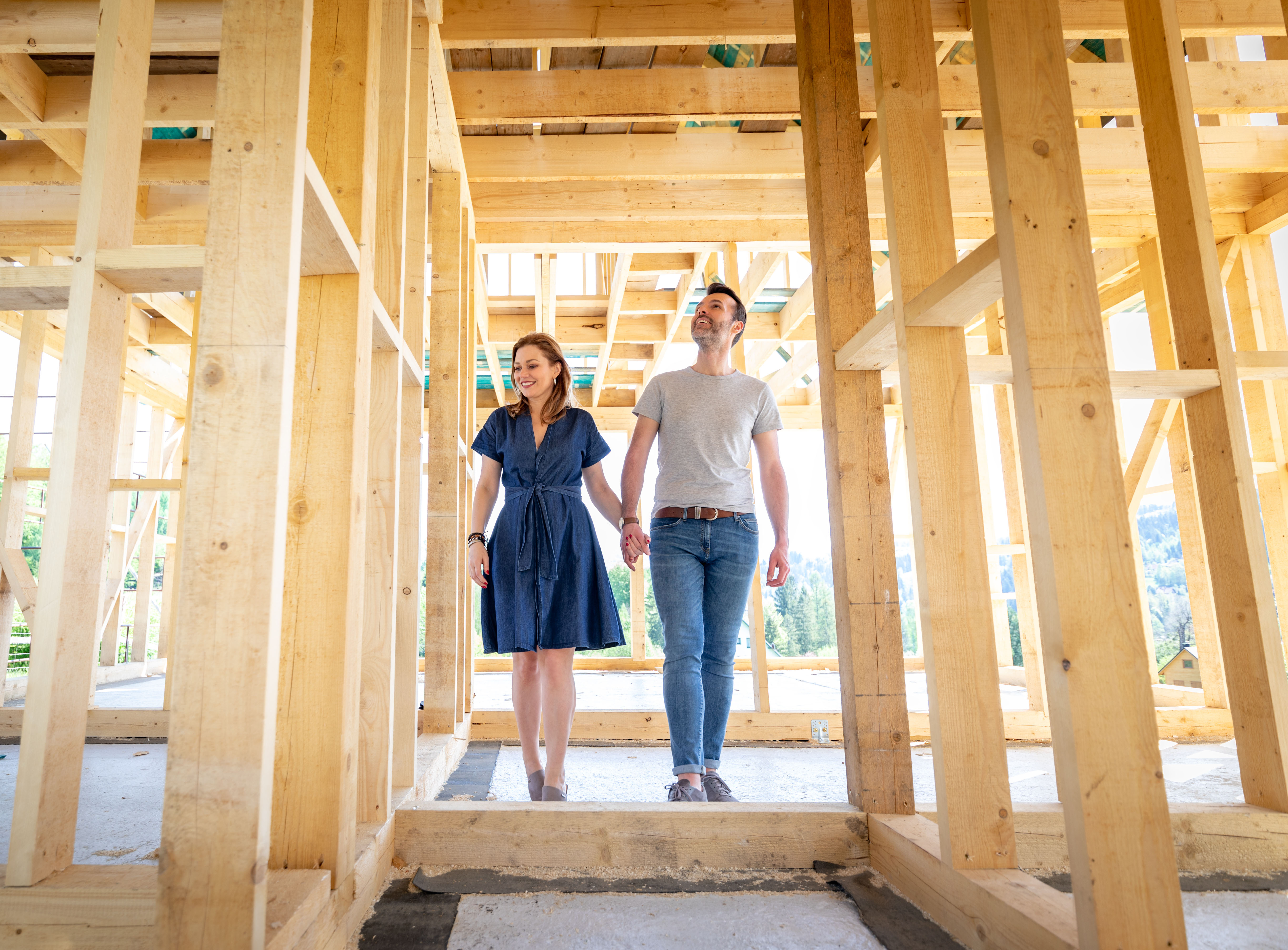 Couple walking through Home under Construction