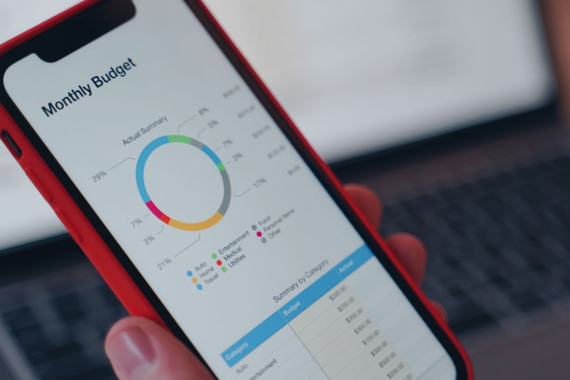 A mobile phone displaying a graph to help visualize personal finance goals.