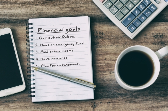 financial goals written down in notebook