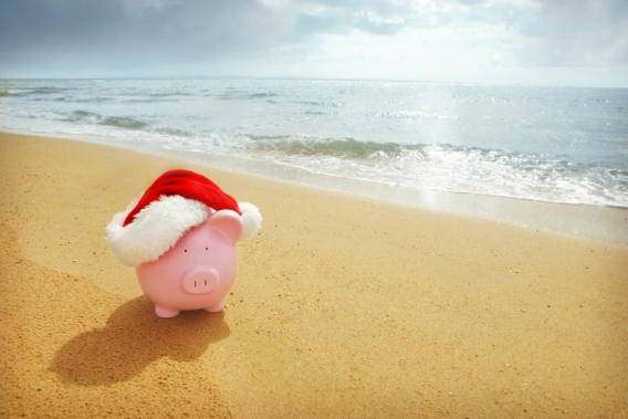 Piggy bank on the beach.