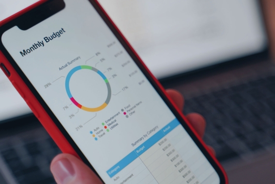 A mobile phone displaying a graph to help visualize personal finance goals.