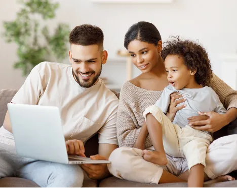 Family with laptop